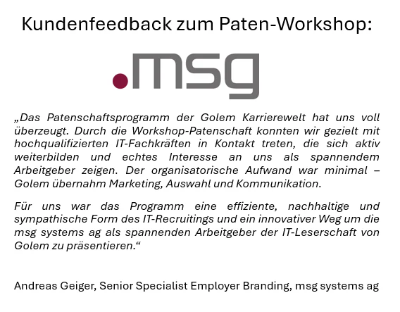Patenschaftsprogramm: Paten-Workshop in der Golem Karrierewelt (max. Gültigkeit 12 Monate) - Image 2